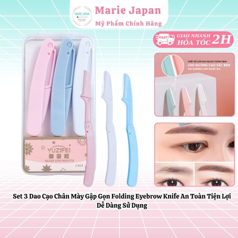 Set 3 Dao Cạo Chân Mày Gập Gọn Folding Eyebrow Knife An Toàn Tiện Lợi Dễ Dàng Sử Dụng