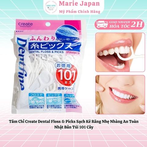 Tăm Chỉ Create Dental Floss & Picks Sạch Kẽ Răng Nhẹ Nhàng An Toàn Nhật Bản Túi 101 Cây