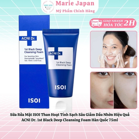 Sữa Rửa Mặt ISOI Than Hoạt Tính Sạch Sâu Giảm Dầu Nhờn Hiệu Quả ACNI Dr. 1st Black Deep Cleansing Foam Hàn Quốc 75ml