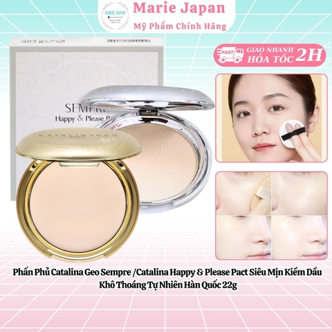Phấn Phủ Catalina Geo Sempre /Catalina Happy & Please Pact Siêu Mịn Kiềm Dầu  Khô Thoáng Tự Nhiên Hàn Quốc 22g