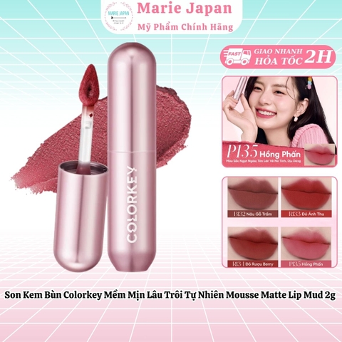 Son Kem Bùn Colorkey Mềm Mịn Lâu Trôi Tự Nhiên Mousse Matte Lip Mud 2g