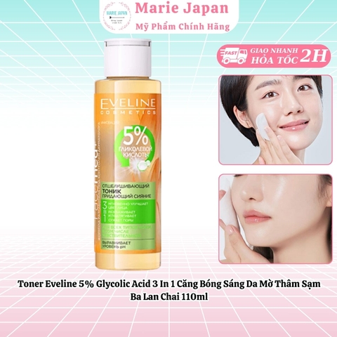 Toner Eveline 5% Glycolic Acid 3 In 1 Căng Bóng Sáng Da Mờ Thâm Sạm Ba Lan Chai 110ml