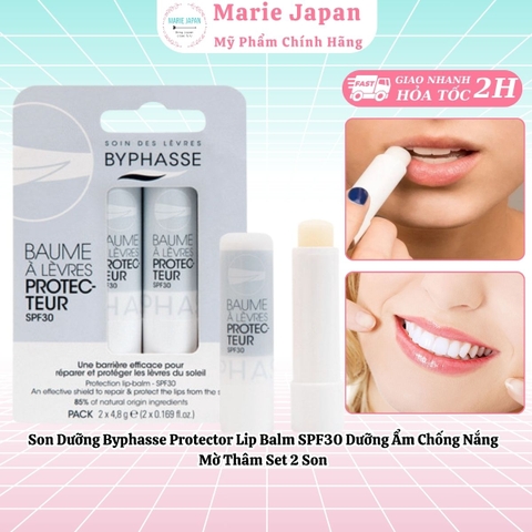 Son Dưỡng Byphasse Protector Lip Balm SPF30 Dưỡng Ẩm Chống Nắng Mờ Thâm Set 2 Son