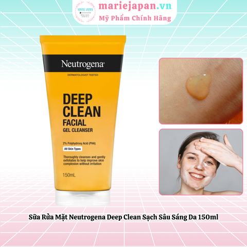 Sữa Rửa Mặt Neutrogena Deep Clean Facial Cleanser Làm Sạch Sâu Sáng Da Giảm Mụn Dạng Gel Mỹ - Chai 150ml