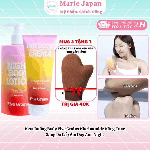 [MUA 2 TẶNG 1] Kem Dưỡng Boby Five Grains Niacinamide Nâng Tone Sáng Da Cấp Ẩm Day & Night - TẶNG GĂNG TAY NÂU THOA KEM