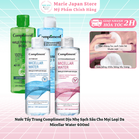 Nước Tẩy Trang Compliment Micellar Water - XANH LÁ THUẦN CHAY -Chai 400ml