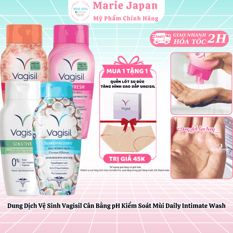 [MUA 1 TẶNG 1] [CHE TÊN] Dung Dịch Vệ Sinh Vagisil Cân Bằng pH Kiểm Soát Mùi Daily Intimate Wash TẶNG 1 QUẦN LÓT SU