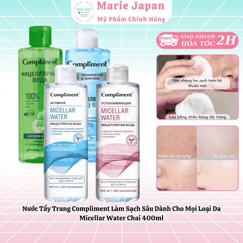 Nước Tẩy Trang Compliment Làm Sạch Sâu Dành Cho Mọi Loại Da Micellar Water Chai 400ml