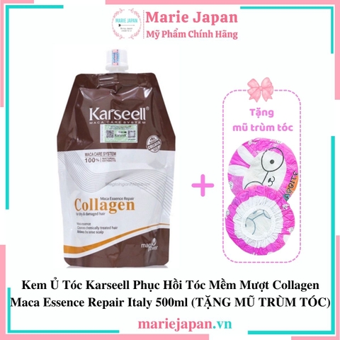 Kem Ủ Tóc Karseell Phục Hồi Tóc Hư Tổn Siêu Mềm Mượt Collagen 500ml - TẶNG MŨ TRÙM TÓC (Màu ngẫu nhiên)