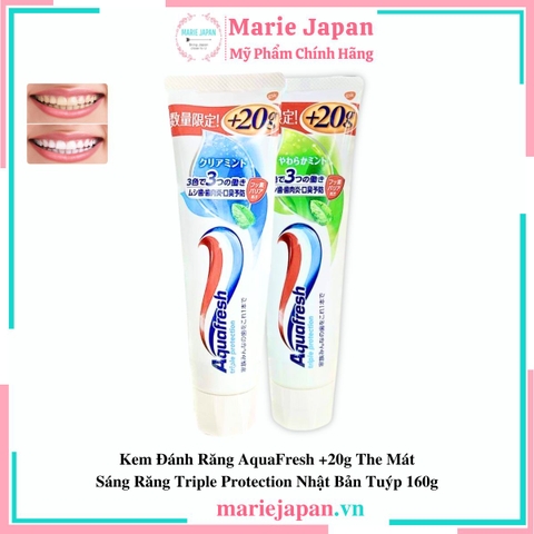 Kem Đánh Răng AquaFresh +20g The Mát Sáng Răng Triple Protection Nhật Bản Tuýp 160g