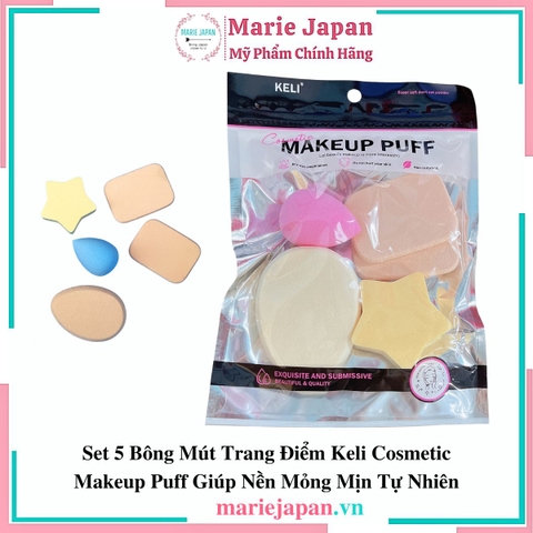 Set 5 Bông Mút Trang Điểm Keli Cosmetic Makeup Puff Giúp Nền Mỏng Mịn Tự Nhiên