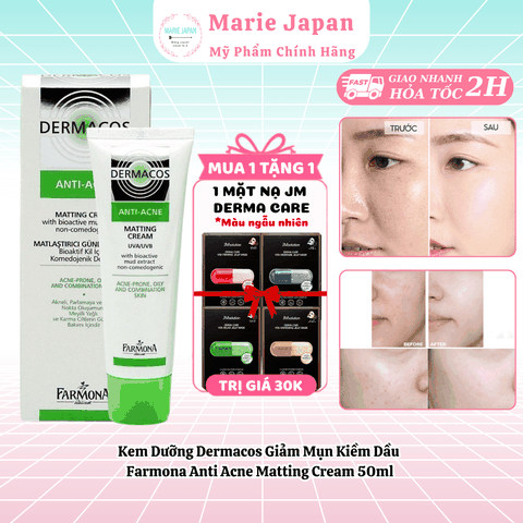 [MUA 1 TẶNG 1] Kem Dưỡng Dermacos Kiềm Dầu Farmona Anti Acne Matting Cream 50ml - TẶNG 1 MASK JM