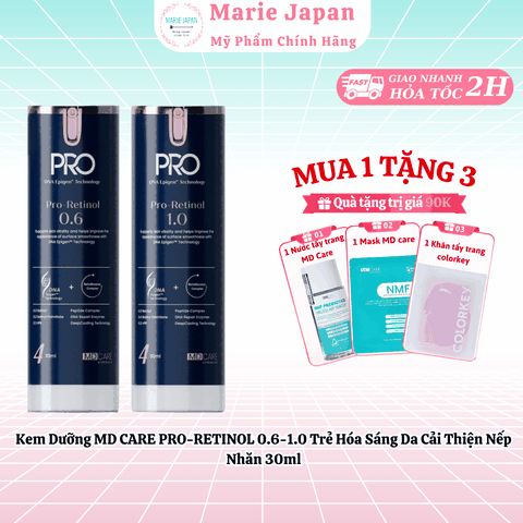 [MUA 1 TẶNG 3 ]Kem Dưỡng MD CARE PRO-RETINOL 0.6 Trẻ Hóa Sáng Da Cải Thiện Nếp Nhăn 30ml-TẶNG 1 KHĂN TẨY TRANG COLORKEY + 1 NƯỚC TẨY TRANG MD CARE + 1 MASK MNF