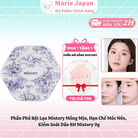 [MUA 1 TẶNG 1] Phấn Phủ Bột Lụa Mistory Mỏng Mịn, Hạn Chế Mốc Nền, Kiểm Soát Dầu 9g-TẶNG MÁ HỒNG MISTORY