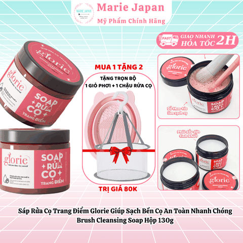 [MUA 1 TẶNG 2] Sáp Rửa Cọ Trang Điểm Glorie Sạch Nhanh Giúp Bền Cọ An Toàn Brush Cleansing Soap 130g - TẶNG KÈM CHẬU RỬA + GIỎ TREO PHƠI CỌ