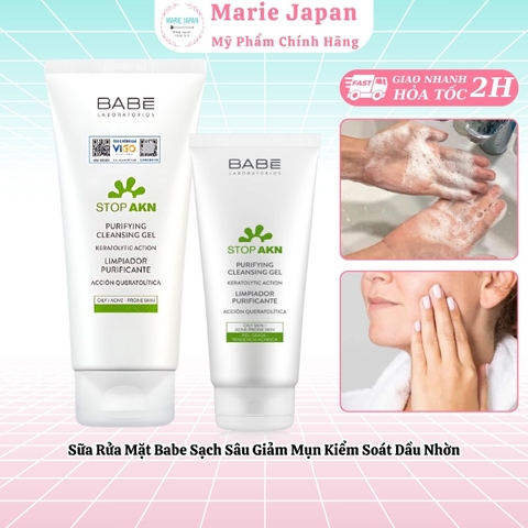 Sữa Rửa Mặt Babe Stop AKN Purifying Cleansing Gel Sạch Sâu Dịu Nhẹ Giảm Mụn Tây Ban Nha