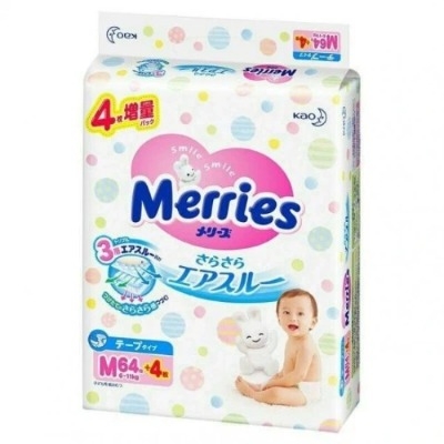 Tã Dán Merries Nhật Bản Nội Địa thêm miếng - Size M 64+4 Miếng
