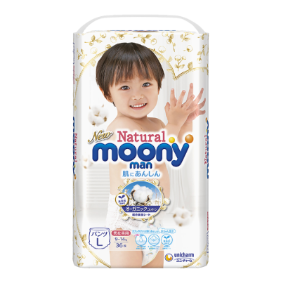 Tã Quần Moony Natural trắng Nhật Bản Nội Địa - Size L 36 Miếng