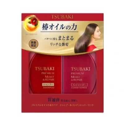 Bộ gội xả Tsubaki Premium Moist & Repair x 490mL/chai (màu Đỏ dưỡng tóc bóng mượt)