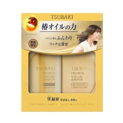 Bộ gội xả Tsubaki Volume & Repair x 490mL/chai (màu Vàng  phục hồi ngăn rụng tóc)