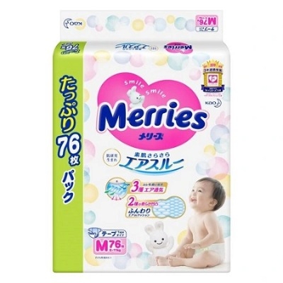 Tã Dán Merries Jumbo (bịch lớn) Nhật Bản Nội Địa - Size M 76 Miếng