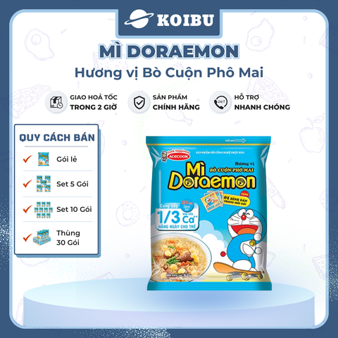 ACECOOK - Mì Doraemon hương vị bò cuộn phô mai, Mì ăn liền trẻ em, Mì Doremon bổ sung canxi, Mì gói Doraemon - 62g/gói - 00069