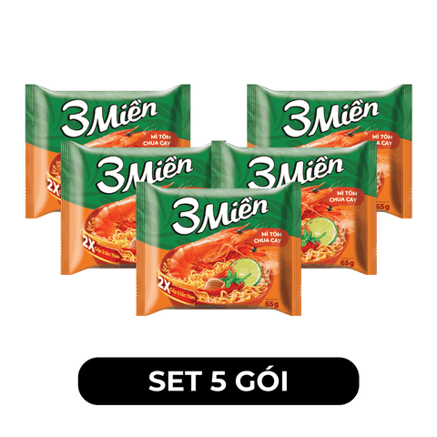 UNIBEN - Mì 3 Miền hương vị Tôm Chua Cay - Mì gói 3 Miền hương vị Tôm Chua Cay - 65g/gói - 00356