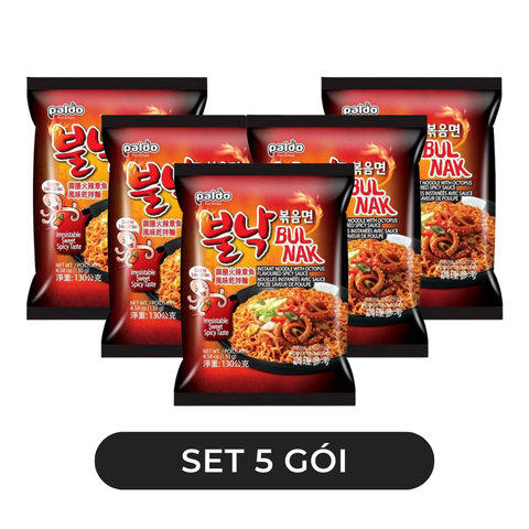 PALDO - Mì trộn rất cay Bul Nak hương vị Bạch tuộc, Mì trộn cay Bulnak bạch tuột, Mì cay Hàn Quốc - 130g/gói - 00572