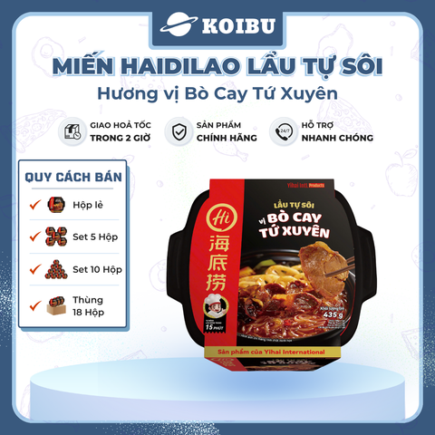 YIHAI - Lẩu tự sôi Haidilao hương vị Bò cay Tứ Xuyên, Hadilao Lẩu bò cay Tứ Xuyên Hadilao ăn liền - 435g/hộp - 00788