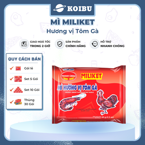 COLUSA - Mì Miliket hương vị Tôm gà, Miliket mì tôm gà Miliket, Mì ăn liền Miliket, Mì gói Miliket - 65g/gói - 00811