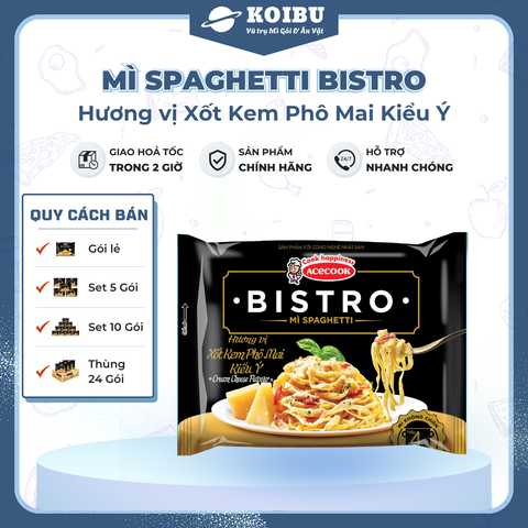 ACECOOK - Mì spaghetti Bistro Xốt kem phô mai kiểu Ý, mì spaghetti Bistro hương vị xốt phô mai, mì spaghetti xốt kem phô mai Bistro - 100g/gói - 00074