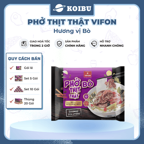 VIFON - Phở Vifon thịt thật hương vị Bò, Vifon Phở bò thịt thật Vifon, Phở thịt thật Vifon ăn liền - 90g/gói - 00813