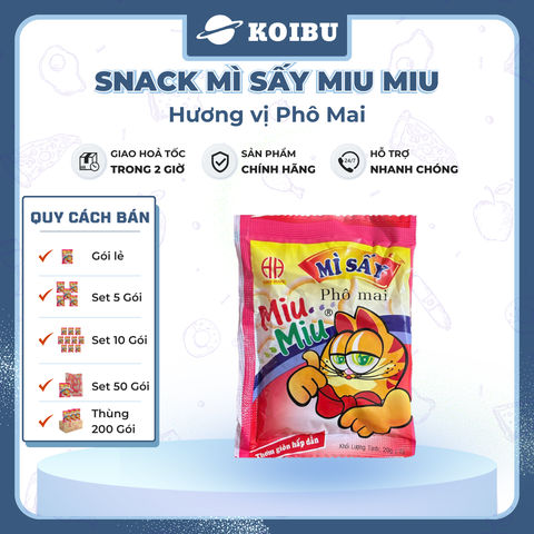 HONG HUNG - Mì sấy Miu Miu hương vị Phô mai, Snack mì MiuMiu phô mai ăn liền, Mì trẻ em Miu Miu - 20g/gói - 00071