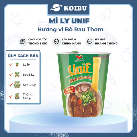 UNI-PRESIDENT - Mì Unif ly hương vị Bò Rau Thơm - Unif mì bò rau thơm ly, Mì ly Dzai Dzai - 60g/ly - 00294