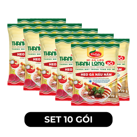 VINACATY - Mì ăn liền thanh long đỏ Caty hương vị Heo gà nấu nấm, Mì tôm thanh long đỏ Caty ăn liền - 70g/gói - 00569