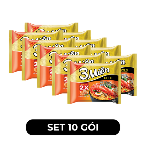 UNIBEN - Mì 3 Miền Gold hương vị Chua Cay Thái - Mì ăn liền Chua Cay Thái 3 Miền Gold gói - 75g/gói - 00354