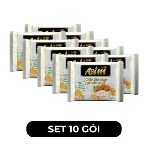 ASIAFOODS - Cháo Asim Đậu trắng gà hầm bí đỏ (có gói rau thịt thật), Cháo Đậu trắng gà hầm bí đỏ Asim - 74g/gói - 00336