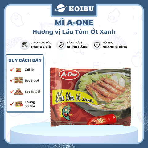 SAIGON VE WONG - Mì A-One hương vị Lẩu tôm ớt xanh, Mì lẩu tôm ớt xanh A One, Mì ăn liền Aone - 85g/gói - 00774