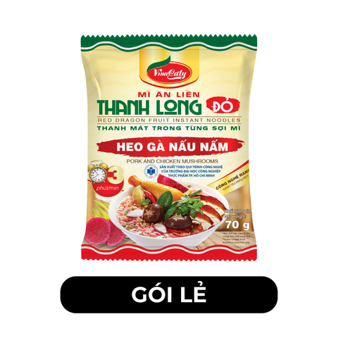 VINACATY - Mì ăn liền thanh long đỏ Caty hương vị Heo gà nấu nấm, Mì tôm thanh long đỏ Caty ăn liền - 70g/gói - 00569