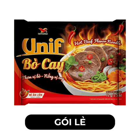 UNI-PRESIDENT - Mì Unif hương vị Bò Cay - Mì Unif gói bò cay, Mì gói bò cay Unif, Mì ăn liền Unif - 75g/gói - 00471