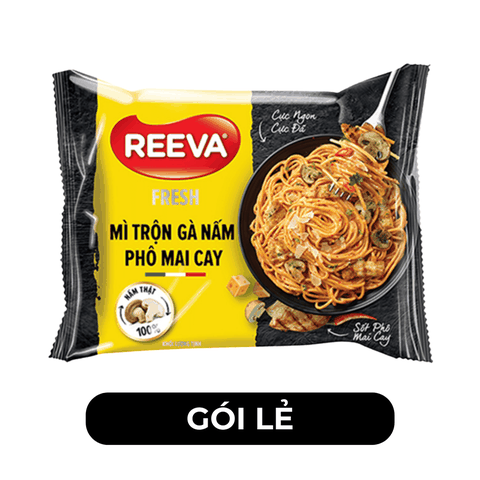 UNIBEN - Mì trộn Reeva Fresh hương vị Gà nấm phô mai cay (có gói nấm thật), Mì trộn ăn liền Reeva - 85g/gói - 00351