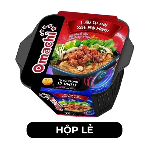 MASAN - Mì lẩu tự sôi Omachi Xốt bò hầm, Mì lẩu hộp tự sôi hương vị Xốt bò hầm Omachi ăn liền - 273g/hộp - 00132
