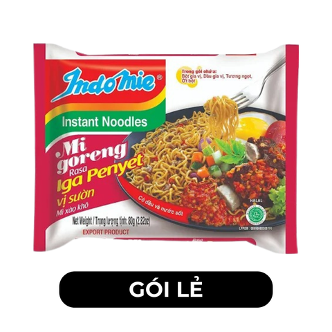 INDOFOOD - Mì xào khô Indomie Goreng vị Sườn, Mì Indomie vị Sườn, Mì xào Indomie, Mì Indomie Indonesia - 80g/gói - 00084