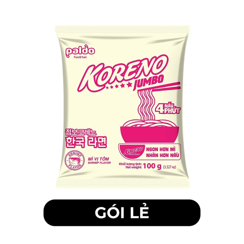 PALDO - Mì Koreno Jumbo hương vị Tôm, Mì tôm Koreno Jumbo, Mì ăn liền Koreno Jumbo, Mì Hàn Quốc ăn liền - 100g/gói - 00385