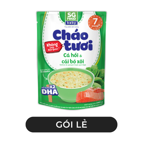 SG FOOD - Cháo tươi SG Food Baby hương vị Cá hồi & cải bó xôi, Cháo Cá hồi cải bó xôi SG Food Baby - 240g/gói - 00575