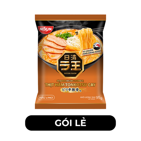 NISSIN - Mì ăn liền Nissin Raoh Ramen vị Thịt hầm Tonkotsu cay, Mì Ramen Nissin vị Tonkotsu cay, Mì ăn liền Nissin Raoh vị thịt hầm Tonkotsu cay - 95g/gói - 00376