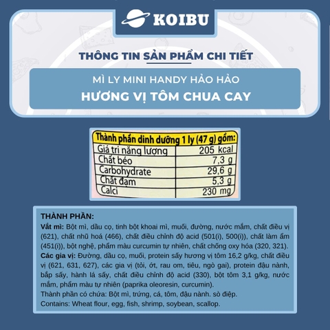 ACECOOK - Mì ly Mini Handy Hảo Hảo hương vị Tôm chua cay, Mì ly Tôm chua cay Hảo Hảo Mini Handy - 47g/ly - 00021