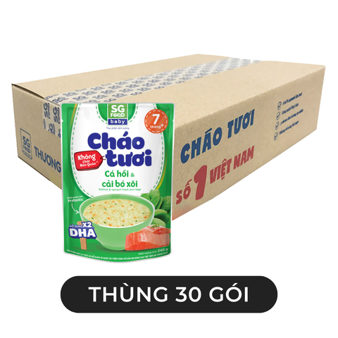 SG FOOD - Cháo tươi SG Food Baby hương vị Cá hồi & cải bó xôi, Cháo Cá hồi cải bó xôi SG Food Baby - 240g/gói - 00575