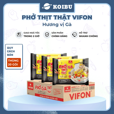 VIFON - Phở Vifon thịt thật hương vị Bò, Vifon Phở bò thịt thật Vifon, Phở thịt thật Vifon ăn liền - 90g/gói - 00814