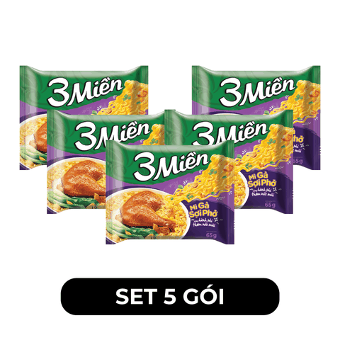 UNIBEN - Mì 3 Miền hương vị Gà Sợi Phở - Mì Gà sợi phở gói ăn liền, Mì gói 3 Miền Gà sợi phở - 65g/gói - 00494